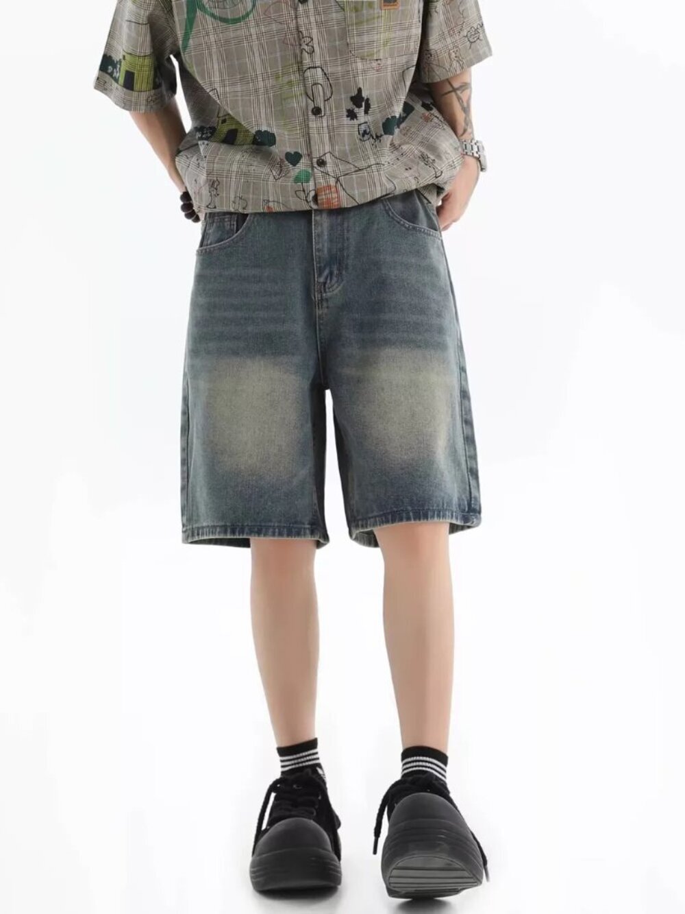 Men's Full Size Vintage Wash Loose Fit Denim Shorts Plus Size